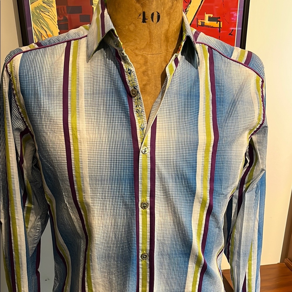Robert Graham Blue and Green Casual Button Down Shirt